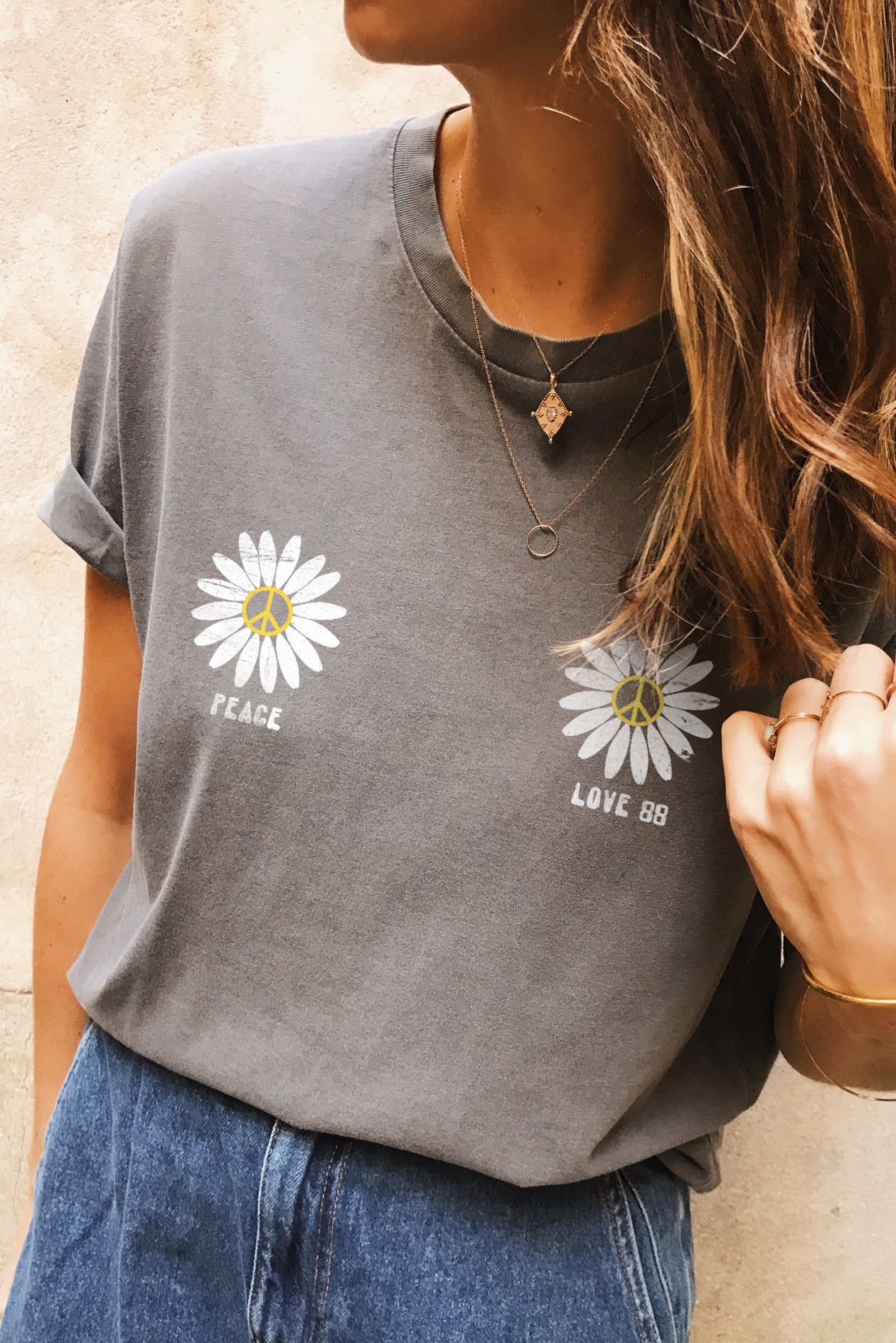 Tee shirt light grey délavé PERSONNALISABLE Daisy